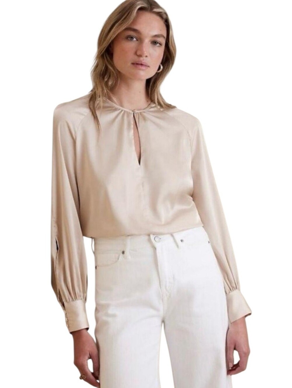 Banana Republic Champagne Satin Long Sleeve Blouse Top Size XL
